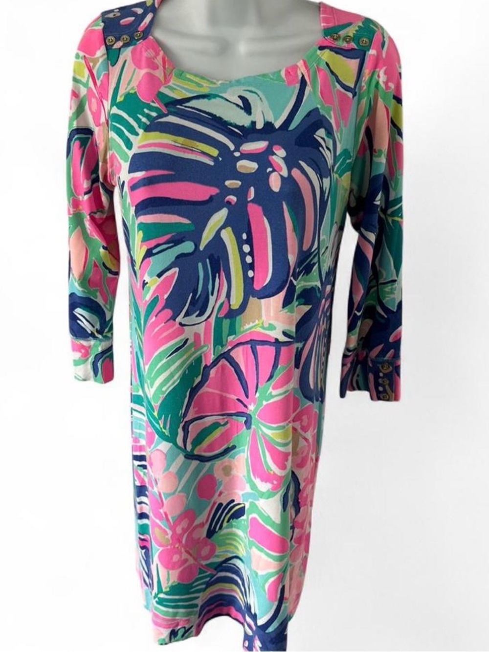 Lilly Pulitzer Pink, Blue & Green Tropical-Print Long Sleeve Shift Dress‎